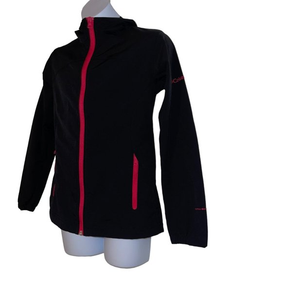 Columbia Sportswear Black Lightweight Jacket Girls 10 12 Windbreaker Pink Hoodie - Picture 5 of 10